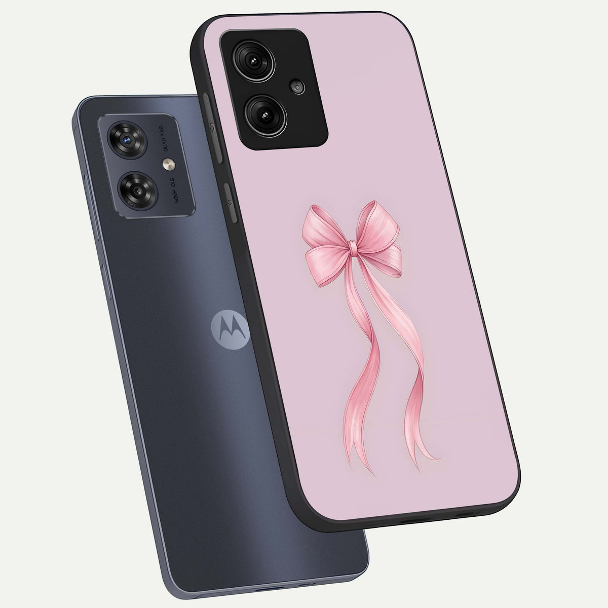  Soft Blush Bow phone case For Moto G54 showing premium glass back cover with detailed artwork