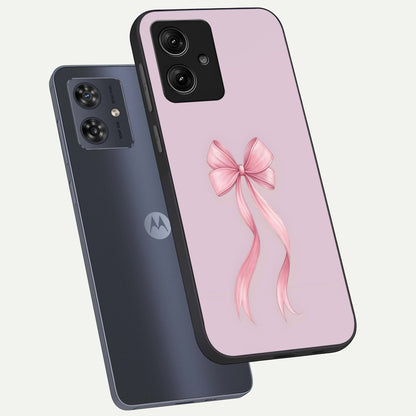  Soft Blush Bow phone case For Moto G54 showing premium glass back cover with detailed artwork