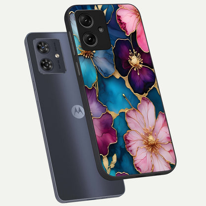  Sparkle Floral phone case For Moto G54 showing premium glass back cover with detailed artwork