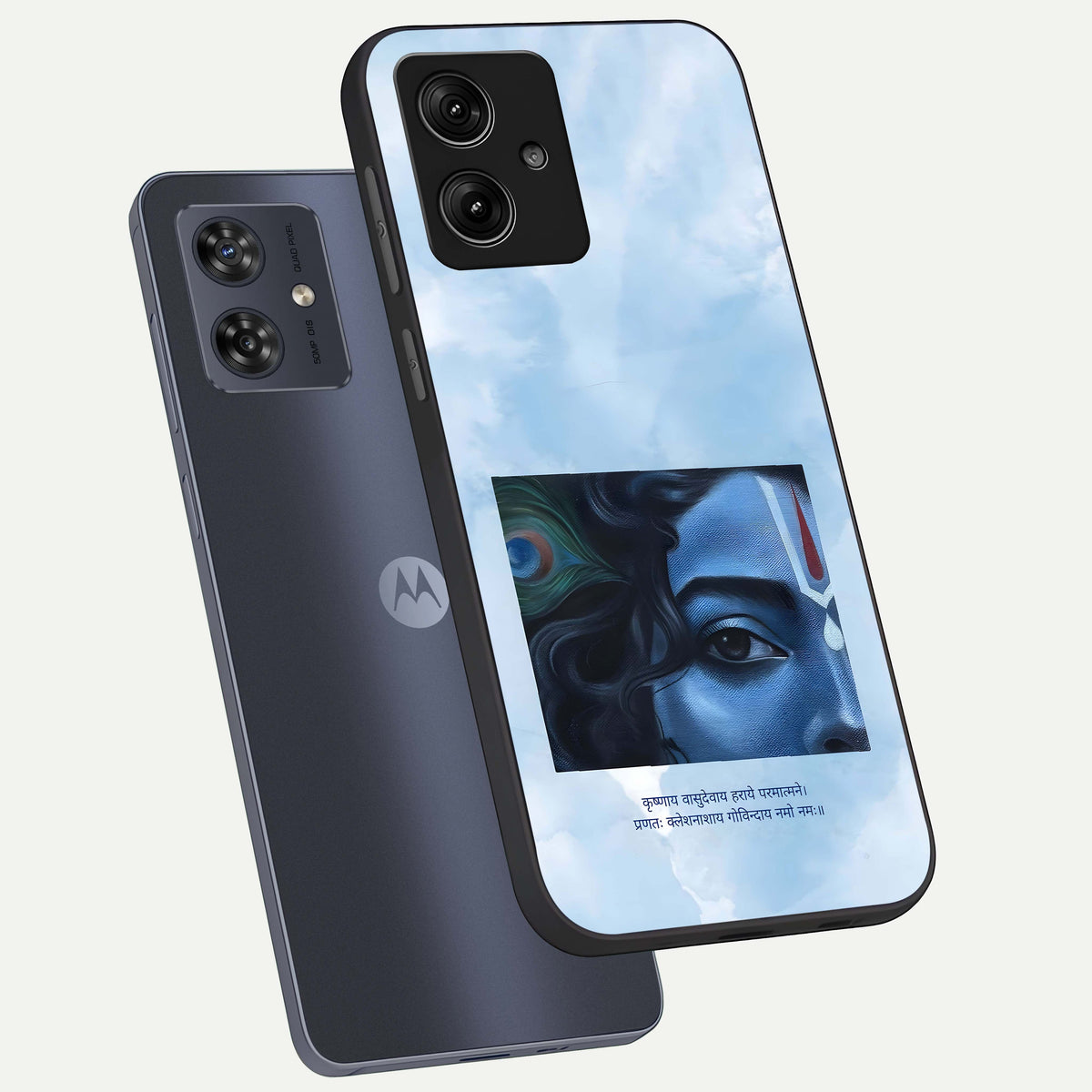  Spiritual Krishna phone case For Moto G54 showing premium glass back cover with detailed artwork