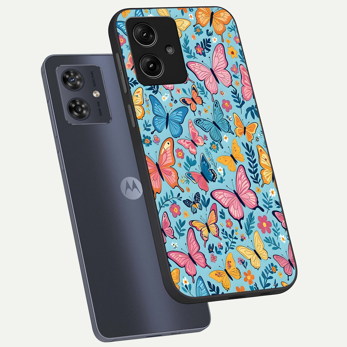  Spring Wing Garden phone case For Moto G54 showing premium glass back cover with detailed artwork
