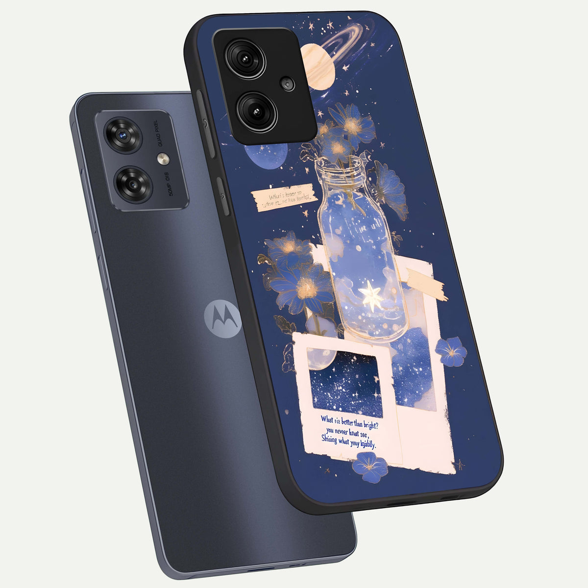  Starlit Cosmic Jar phone case For Moto G54 showing premium glass back cover with detailed artwork