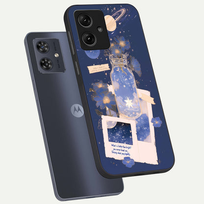  Starlit Cosmic Jar phone case For Moto G54 showing premium glass back cover with detailed artwork