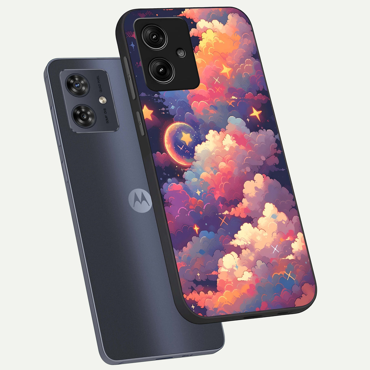  Starlit Dream Clouds phone case For Moto G54 showing premium glass back cover with detailed artwork