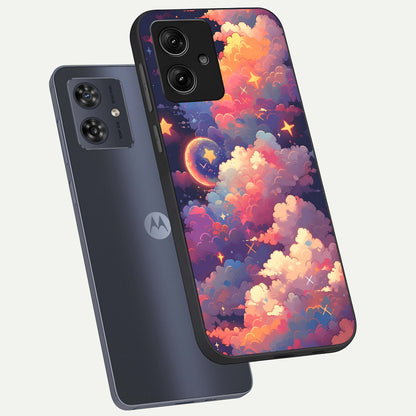  Starlit Dream Clouds phone case For Moto G54 showing premium glass back cover with detailed artwork