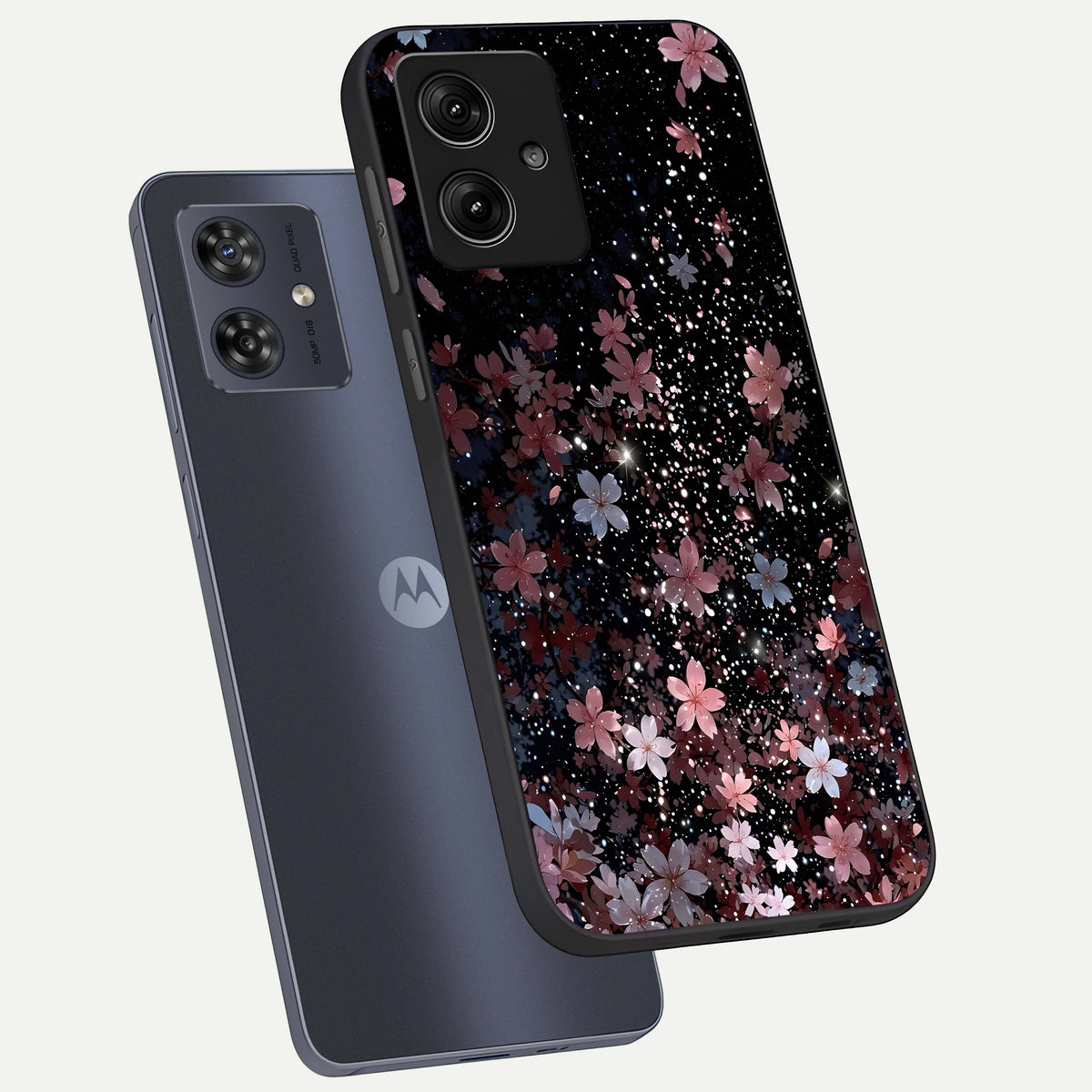  Starlit Flower Dreams phone case For Moto G54 showing premium glass back cover with detailed artwork