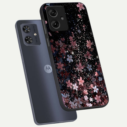  Starlit Flower Dreams phone case For Moto G54 showing premium glass back cover with detailed artwork