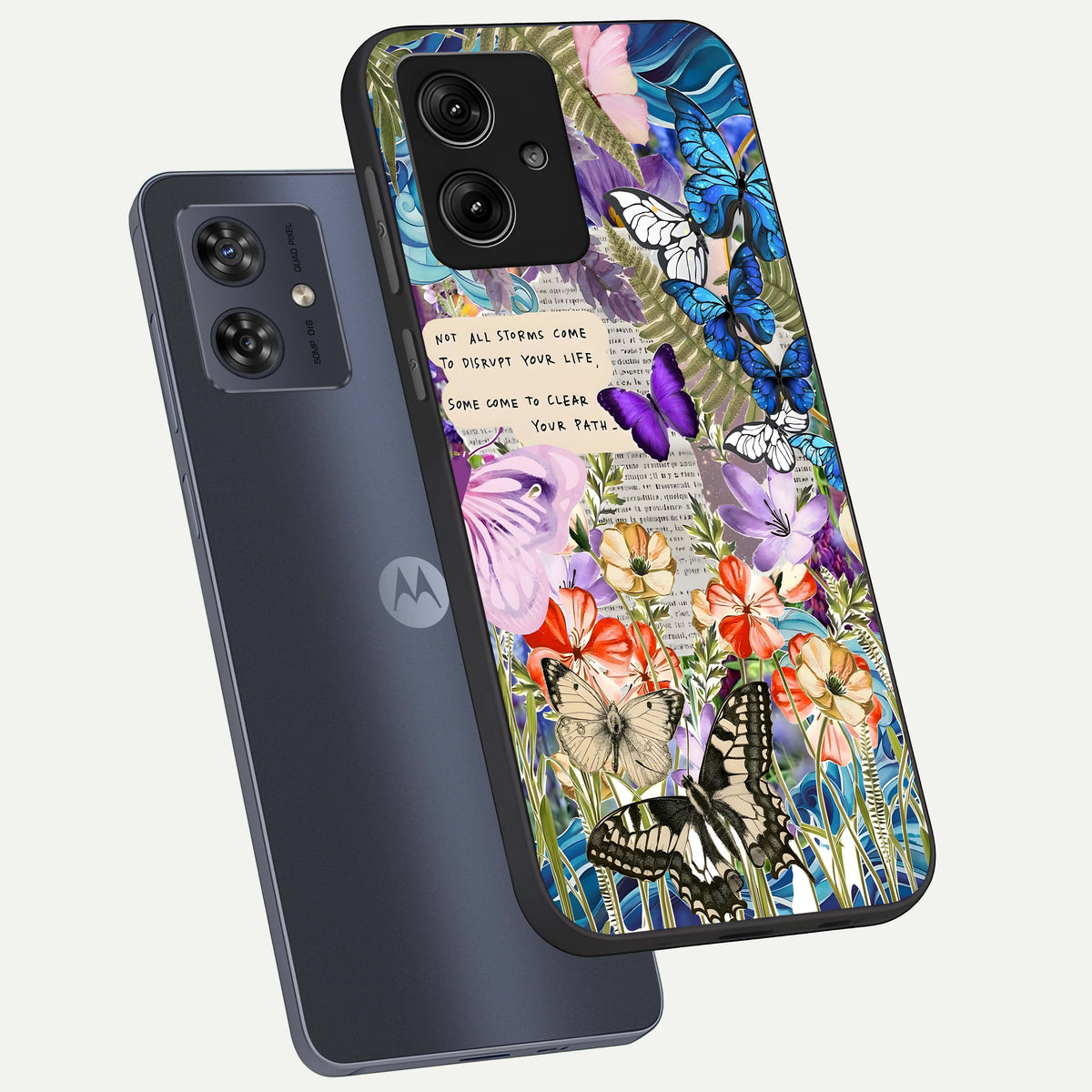  Storm Path Bloom phone case For Moto G54 showing premium glass back cover with detailed artwork