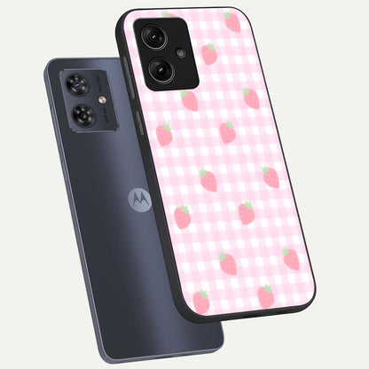  Strawberry Picnic Love phone case For Moto G54 showing premium glass back cover with detailed artwork
