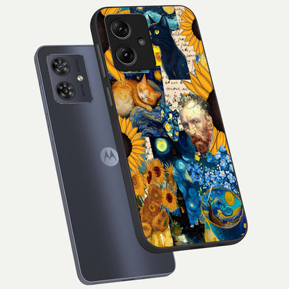  Sunflower Chic Mood Custom Name phone case For Moto G54 showing premium glass back cover with detailed artwork
