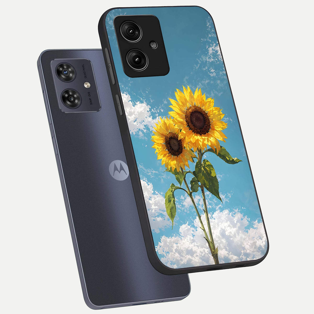  Sunlit Daisy Glow phone case For Moto G54 showing premium glass back cover with detailed artwork
