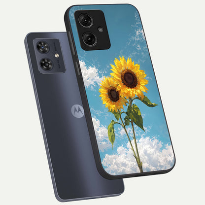  Sunlit Daisy Glow phone case For Moto G54 showing premium glass back cover with detailed artwork