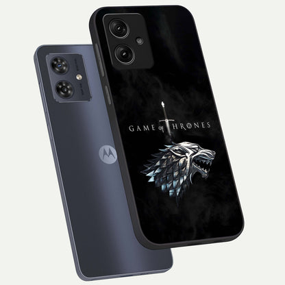  Throne Wolf Legacy phone case For Moto G54 showing premium glass back cover with detailed artwork