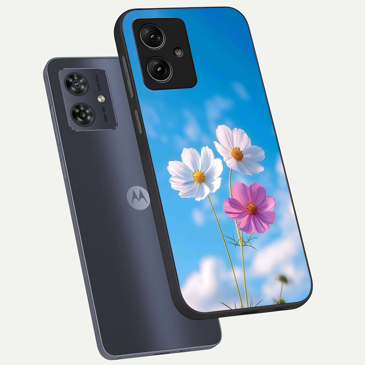  Tripple Flowers With Sky phone case For Moto G54 showing premium glass back cover with detailed artwork