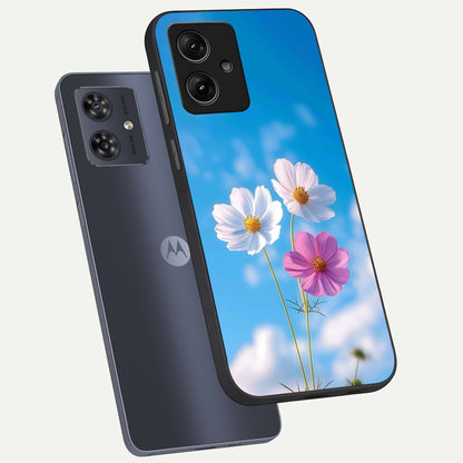  Tripple Flowers With Sky phone case For Moto G54 showing premium glass back cover with detailed artwork