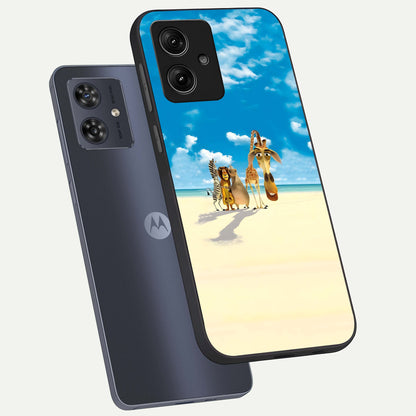  Tropical Fun Squad phone case For Moto G54 showing premium glass back cover with detailed artwork