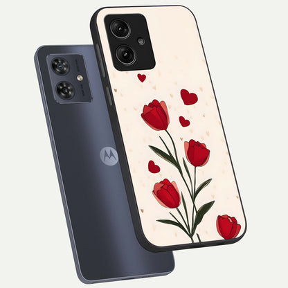  Tulip With Heart phone case For Moto G54 showing premium glass back cover with detailed artwork