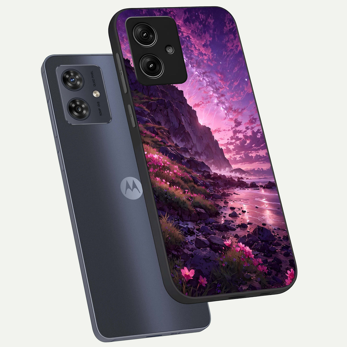  Twilight Blossom Coast phone case For Moto G54 showing premium glass back cover with detailed artwork