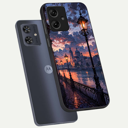  Twilight River Lights phone case For Moto G54 showing premium glass back cover with detailed artwork