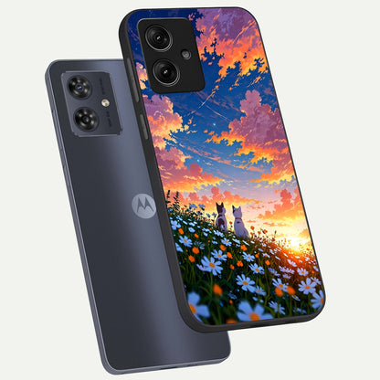  Two Cats Friends phone case For Moto G54 showing premium glass back cover with detailed artwork