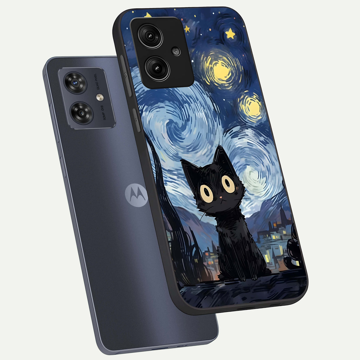  Van Gogh Cat phone case For Moto G54 showing premium glass back cover with detailed artwork