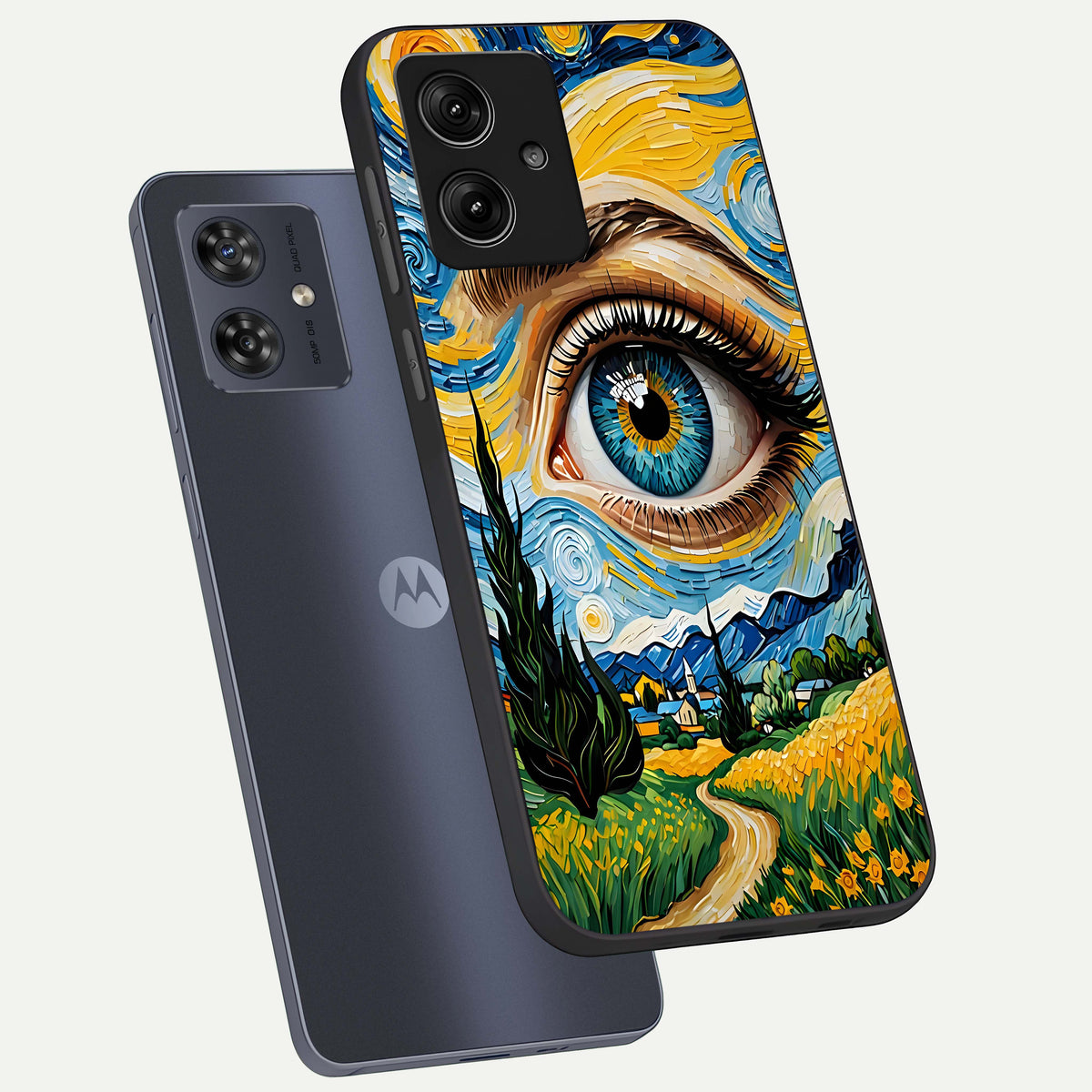 Van Gogh Eye phone case For Moto G54 showing premium glass back cover with detailed artwork
