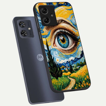  Van Gogh Eye phone case For Moto G54 showing premium glass back cover with detailed artwork