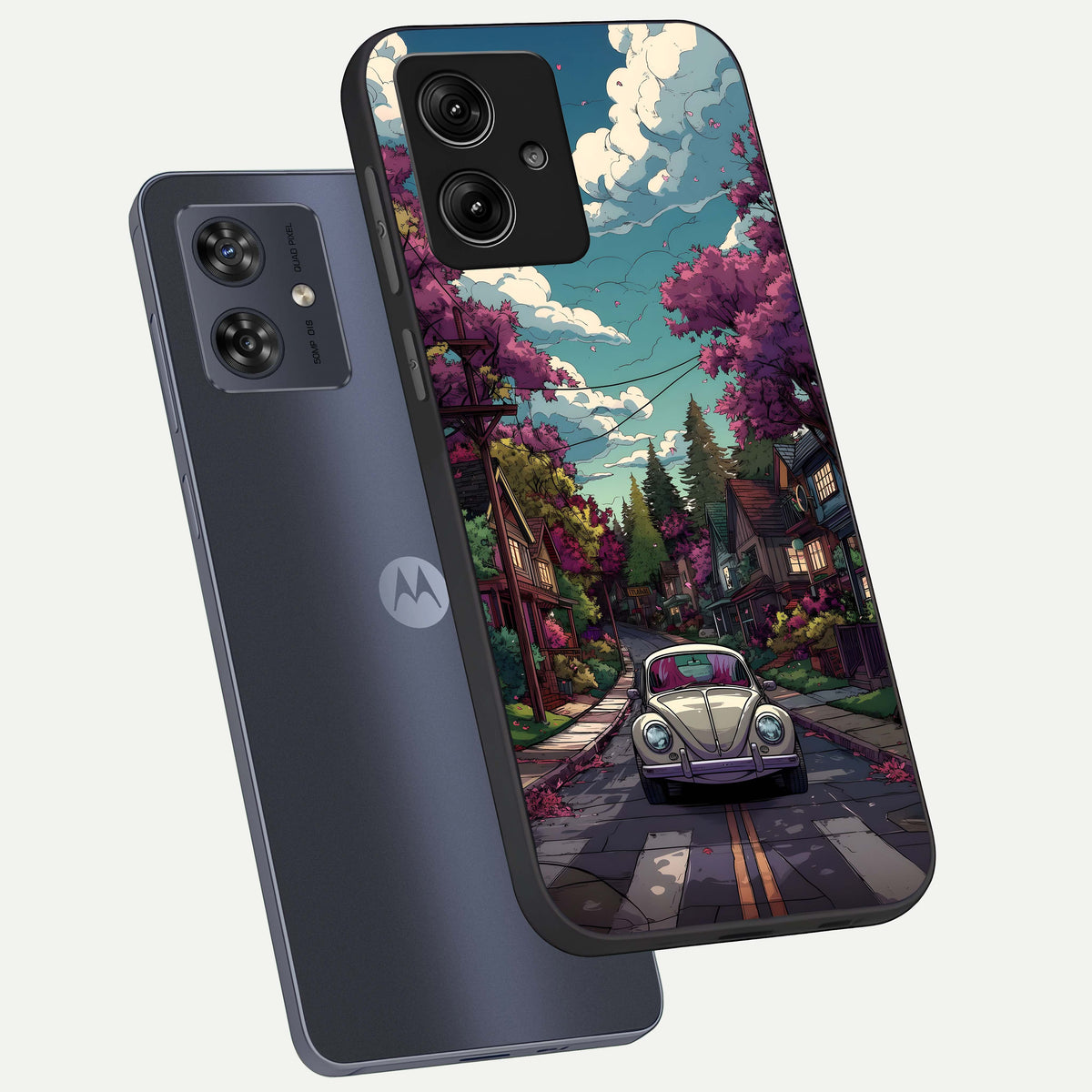  Vintage Street Drive phone case For Moto G54 showing premium glass back cover with detailed artwork