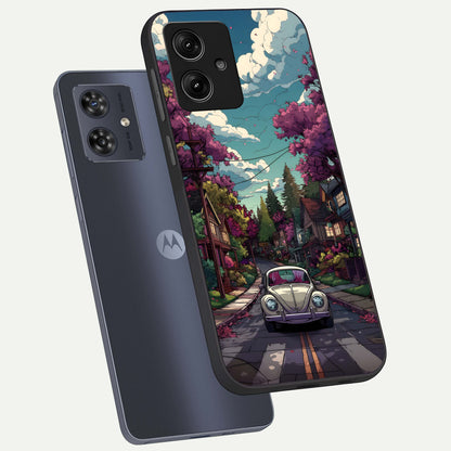  Vintage Street Drive phone case For Moto G54 showing premium glass back cover with detailed artwork