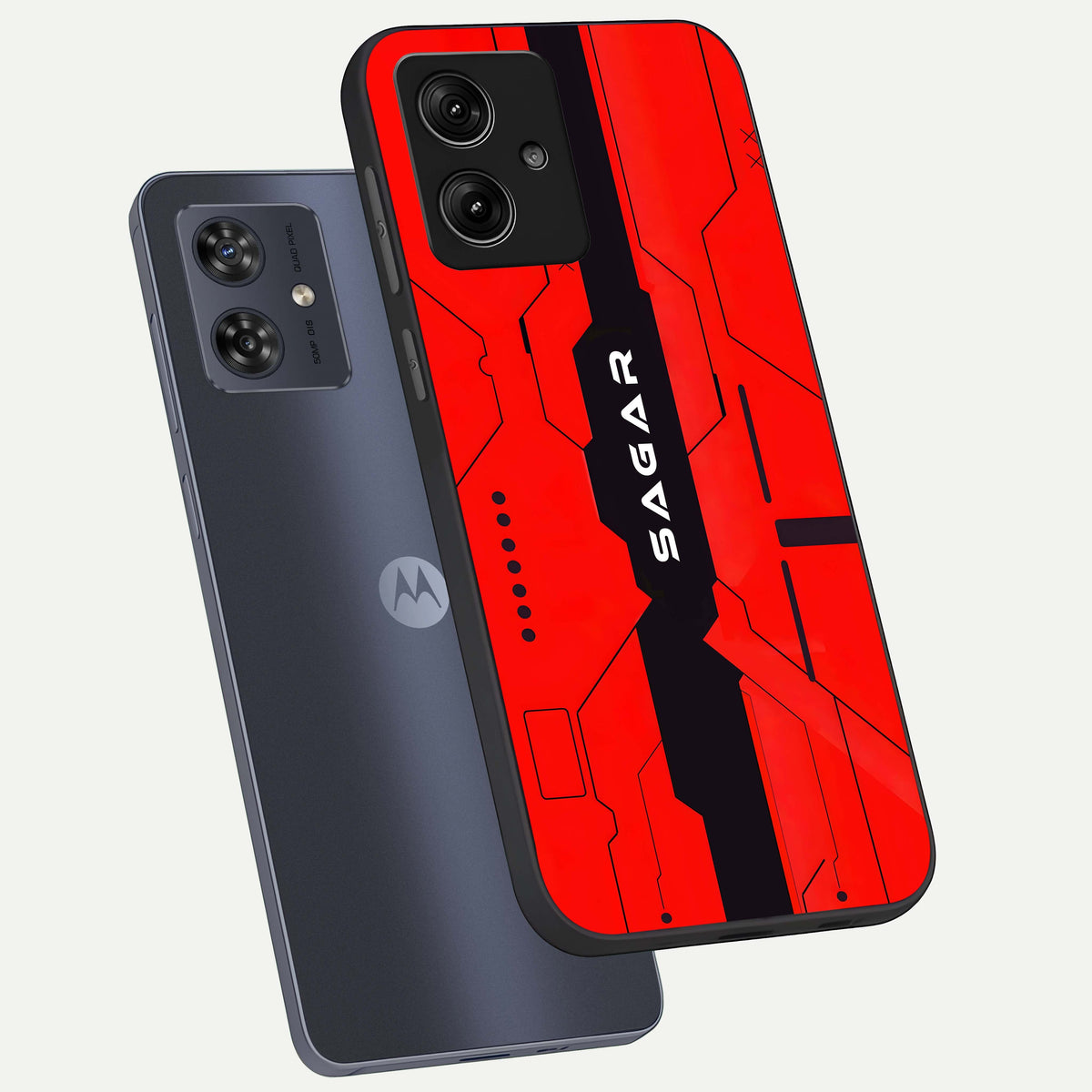  Voltage Rise CYBERPUNK Custom Name phone case For Moto G54 showing premium custom name glass back cover