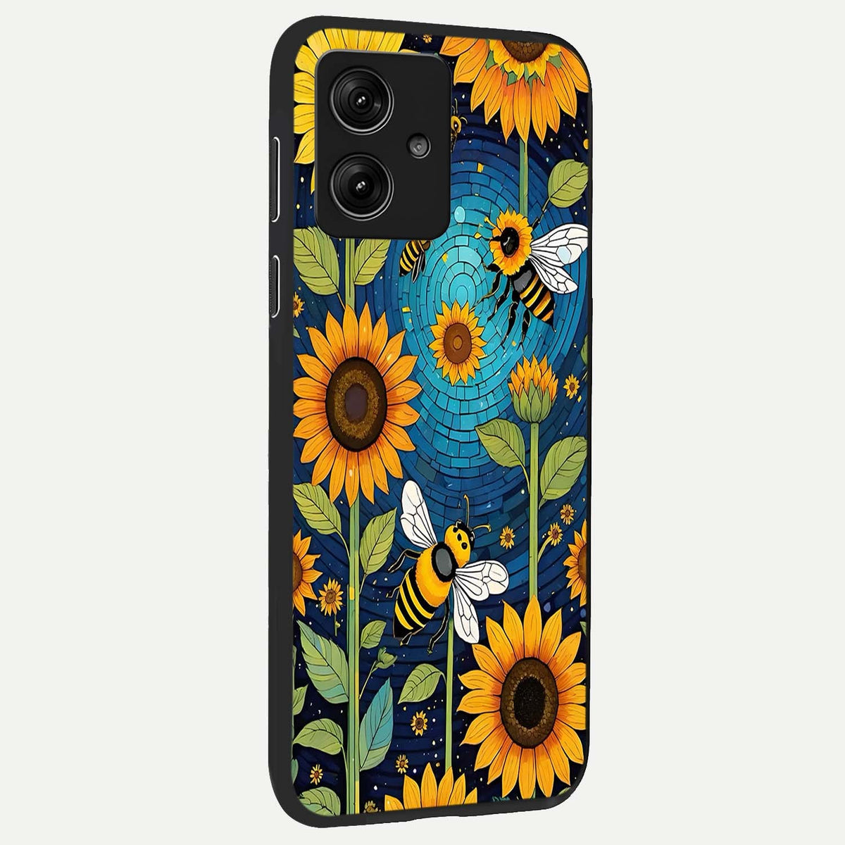  Bees And Sunflowers back cover For Moto G54 slim fit glass case with vibrant aesthetic design