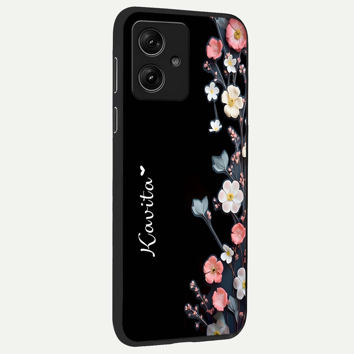 Black Elegance Floral Custom Name back cover For Moto G54 slim fit glass case with vibrant aesthetic design