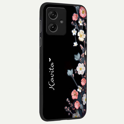  Black Elegance Floral Custom Name back cover For Moto G54 slim fit glass case with vibrant aesthetic design
