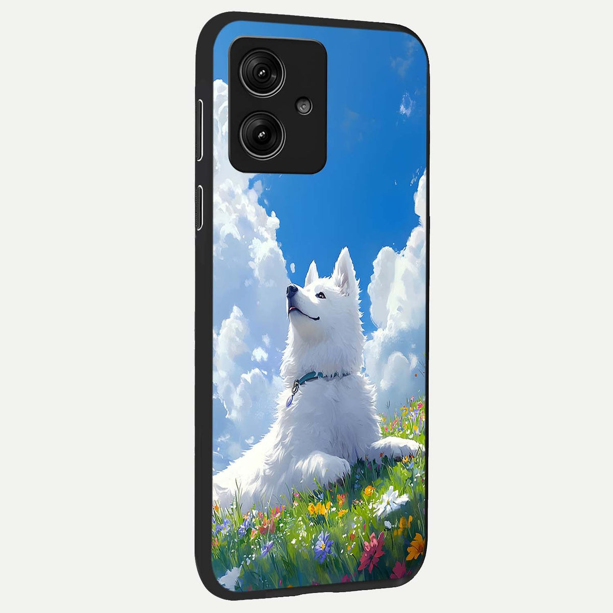  Blissful Cloud Pup back cover For Moto G54 slim fit glass case with vibrant aesthetic design
