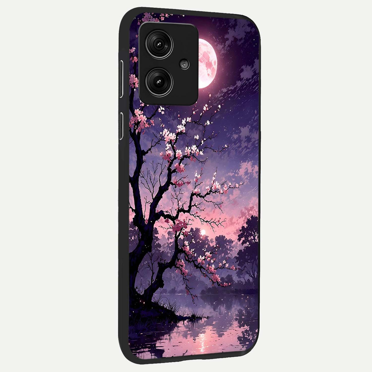  Blossom Pink Moon back cover For Moto G54 slim fit glass case with vibrant aesthetic design