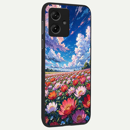  Blossom Sky Field back cover For Moto G54 slim fit glass case with vibrant aesthetic design