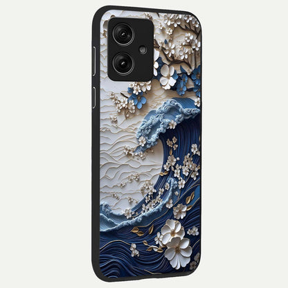  Blossom Wave Art back cover For Moto G54 slim fit glass case with vibrant aesthetic design