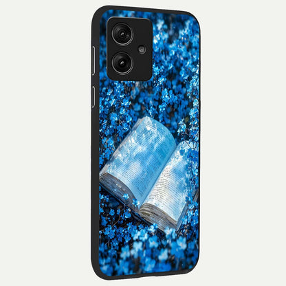  Blue Bloom Tales back cover For Moto G54 slim fit glass case with vibrant aesthetic design