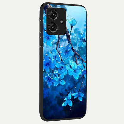  Blue Blossoms Branch back cover For Moto G54 slim fit glass case with vibrant aesthetic design