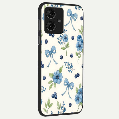  Blue Flower And Bow back cover For Moto G54 slim fit glass case with vibrant aesthetic design