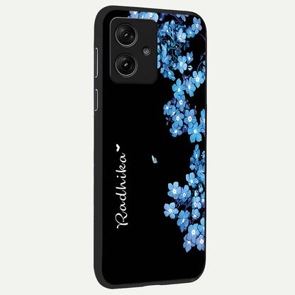  Blue Petal Dream Custom Name back cover For Moto G54 slim fit glass case with vibrant aesthetic design