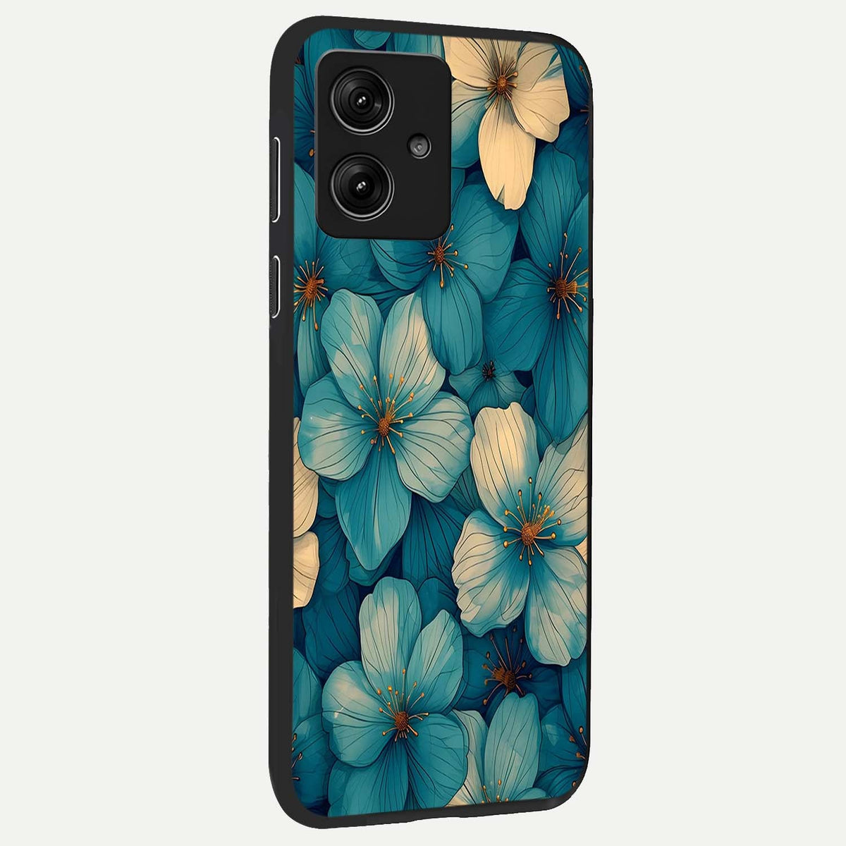  Blue Shade Floral back cover For Moto G54 slim fit glass case with vibrant aesthetic design