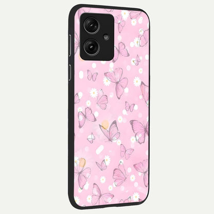  Blush Butterfly Garden back cover For Moto G54 slim fit glass case with vibrant aesthetic design