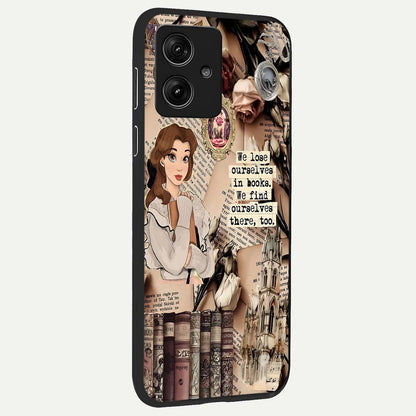  Bookish Dream World back cover For Moto G54 slim fit glass case with vibrant aesthetic design