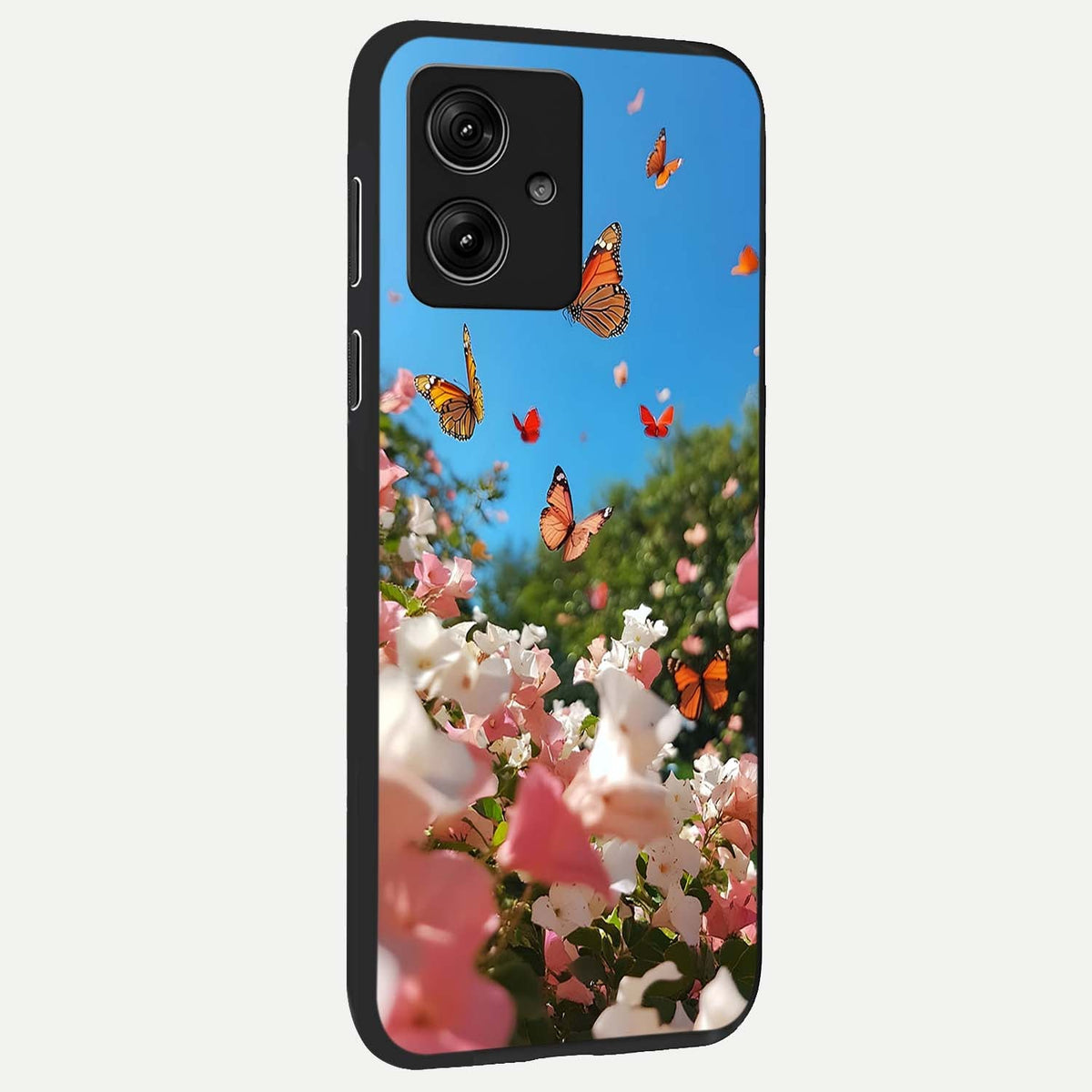  Butterflies In Bloom Sky back cover For Moto G54 slim fit glass case with vibrant aesthetic design