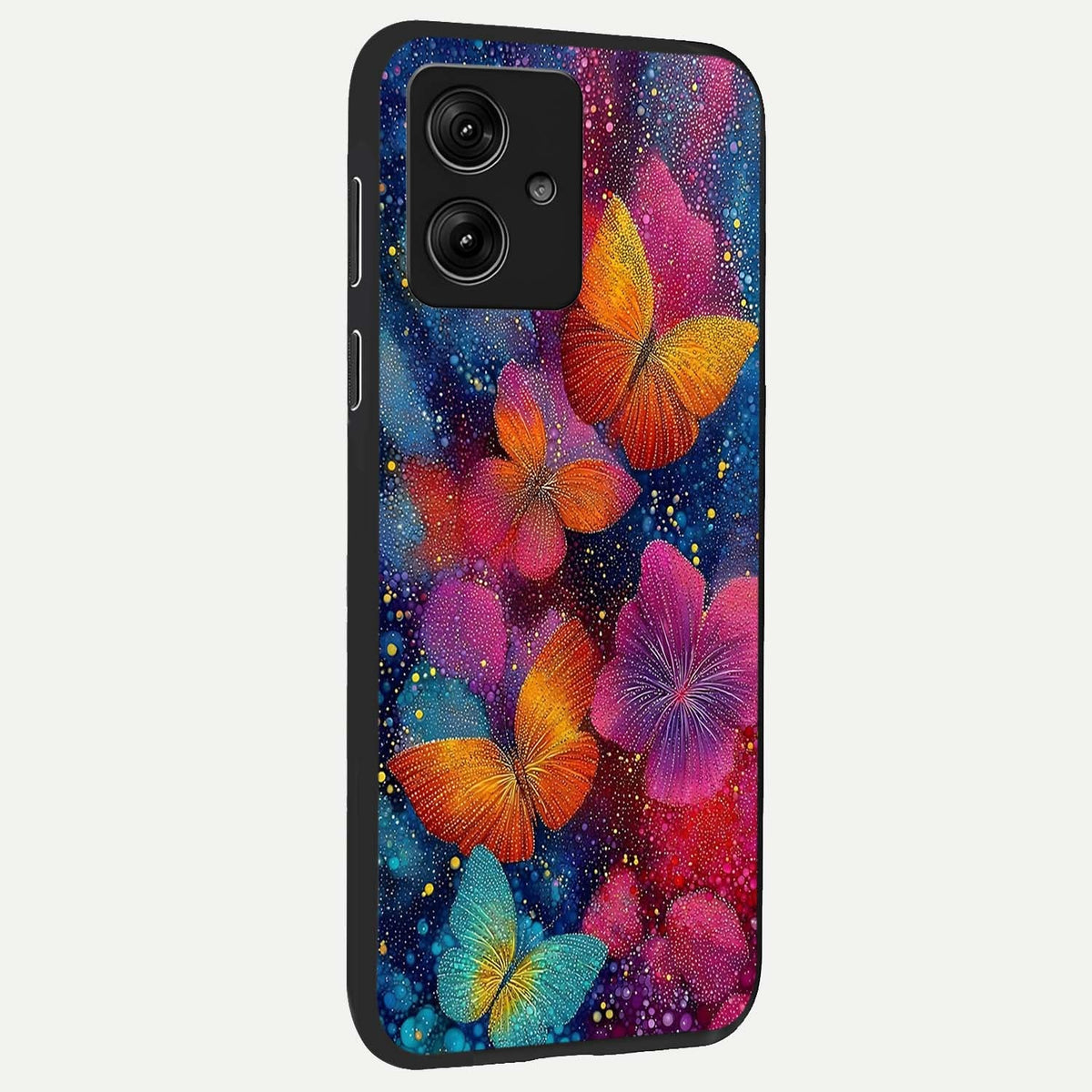  Butterfly Dream Mist back cover For Moto G54 slim fit glass case with vibrant aesthetic design