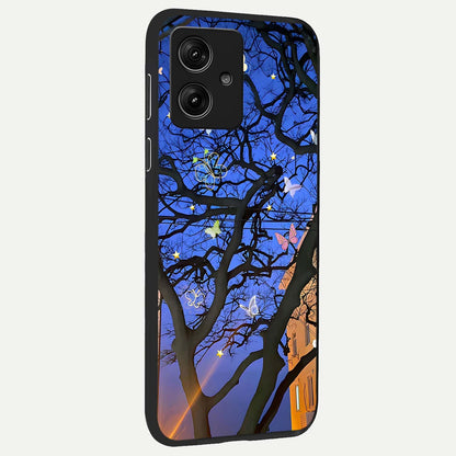  Butterfly Night Magic back cover For Moto G54 slim fit glass case with vibrant aesthetic design