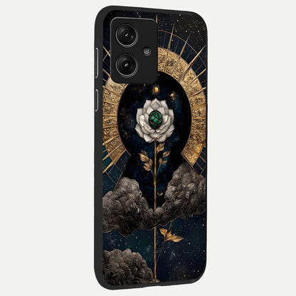  Celestial Lotus Morang back cover For Moto G54 slim fit glass case with vibrant aesthetic design