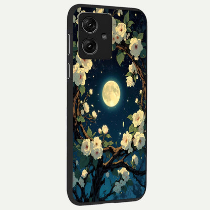  Celestial Moon And Flower back cover For Moto G54 slim fit glass case with vibrant aesthetic design