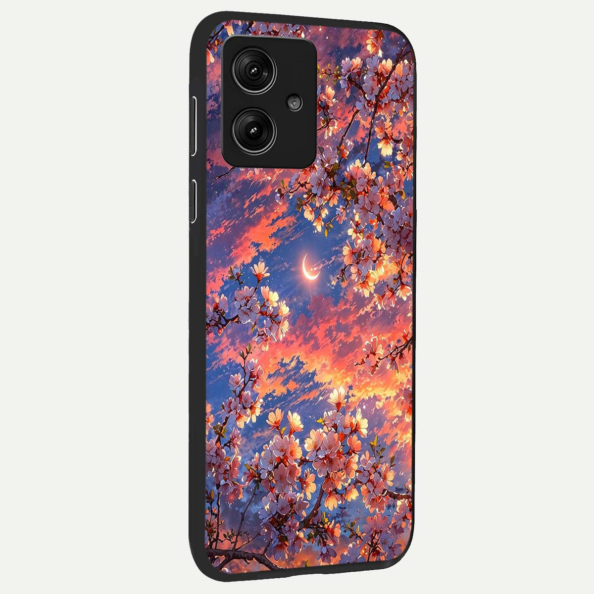  Celestial Sakura Sunset back cover For Moto G54 slim fit glass case with vibrant aesthetic design